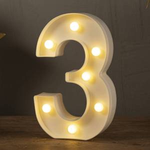lot 868 image: HXWEIYE Light Up Numbers-3, LED Marquee Number Lights Sign 26 Alphabet and 10 Number for Party Bar Birthday, Light Up Letters Battery Powered Warm White Christmas Decoration Numbers Lights - Retail $9