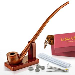 lot 869 image: Smoking Pipe with All Accessories Kit - Includes Handmade Churchwarden Rosewood Smoking Pipe Model #0420, Pipe Tool, Pipe Cleaners, moisturizer Balls, Wooden Pipe Stands - Retail $40