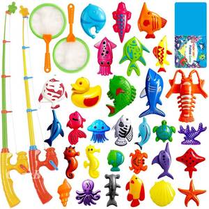 lot 882 image: CozyBomB�� Magnetic Fishing Toys Game Set for Kids  Water Table Bathtub Kiddie Pool Party Pole Rod Net, Outdoor Plastic Floating Fish, Toddler Bath Color Ocean Sea Animals Birthday Gift Age 3-5 6 4-8 - Retail $16
