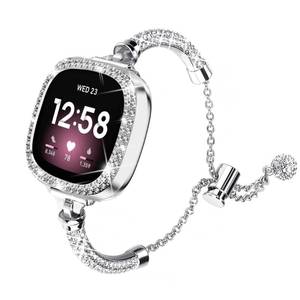 lot 898 image: Bling Band And Case Compatible with Fitbit Versa 4 Fitbit Sense 2 for Women, Metal Stainless Steel Wristband Replacement for Fibit Sense 2Versa 4 (Silver) - Retail $19
