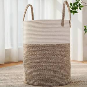 lot 901 image: JMvicyroam Large Woven Laundry Basket Hamper,60L Cotton Rope Storage Bin for Blankets,Toys and Clothes,Decorative Tall Nursery Hamper for Living Room,Baby Nursery,Bathroom and Bedroom,Brown - Retail $22
