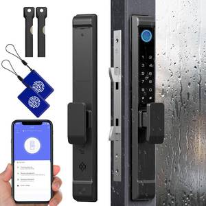 lot 903 image: Sliding Glass Door Lock, Eseesmart Sliding Door Smart Lock with Fingerprint Code Keypad RFID Card Bluetooth App Key, Electronic Digital Biometric Keyless Entry Patio Door Lock with Handle - Retail $170