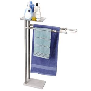 lot 911 image: Standing Towel Rack with Weighted Marble Base, Towel Rack Stand with Shelf, 2-Tier Towel Racks for Bathroom, Multiple Spaces Stainless Steel Brushed Finish - Retail $30