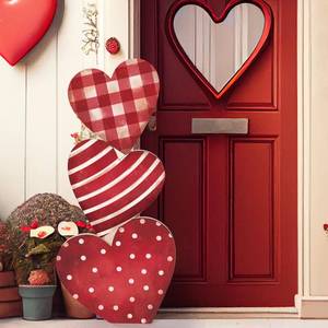 lot 916 image: Yerliker 35 inch Valentines Day Stacked heart for Home Front Porch Decor Wood heart Outdoor Decor Valentines Day Sign for Yard Front Door Garden Patio Outdoor - Retail $90