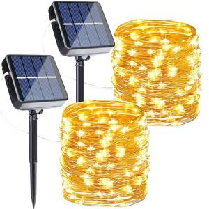 lot 919 image: Joomer Solar Fairy Lights, 2-Pack Total 80FT 240LED Solar String Lights Outdoor Waterproof 8 Lighting Modes for Patio Fence Party Garden Yard Home Holiday Tree Outdoor Decoration (Warm White) - Retail $10
