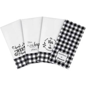 lot 939 image: Honoson 4 Pcs Buffalo Plaid Kitchen Towels Farmhouse Hand Tea Towels Absorbent Quick Dry Buffalo Check Kitchen Dish Cloths Cleaning Cloth for Summer Home Supplies Gifts(White and Black,Plaid Style) - Retail $8