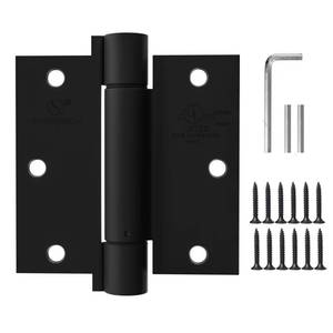 lot 948 image: 3 Pack Self Closing Door Hinges 3.5 inch Matte Black Spring Loaded Auto Close Hinges Square Corners Adjustable Tension for Interior Door 3 12 Auto Self-Closing Hinge - Retail $23