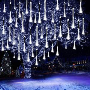lot 958 image: ZROPAW Christmas Lights Outdoor,24 Tubes 864 LED Meteor Shower Lights 12Inch, Waterproof Icicle Light Outdoor Christmas Decorations for Xmas Tree Yard Party, UL Plug, White - Retail $16