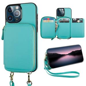 lot 971 image: Bocasal RFID Blocking Wallet Case for iPhone 12 Pro Max - Mint Green PU Leather Flip Folio Case with Adjustable Crossbody Wrist Strap, Kickstand, 5G Compatibility - Retail $30