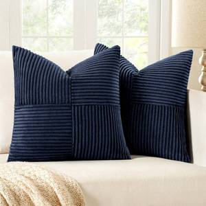 lot 972 image: MIULEE Navy Blue Decorative Throw Pillow Covers 18x18 Inch for Couch Bed Sofa Pack of 2 Boho Farmhouse Throw Pillows Soft Cross Corduroy Patchwork Textured Cushion Cases - Retail $14