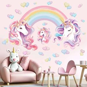 lot 976 image: Unicorn Rainbow Wall Stickers for Girls Peel and Stick Unicornio Cloud Wall Decals - Wall Art Decor Kids Supplies Ages 1 2 3 4 5 6 7 8 9 10 11 12 Year - Retail $14