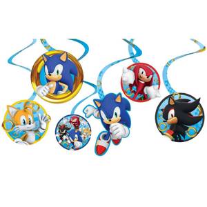lot 982 image: Dazzling Sonic Spiral Hanging Decorations (Pack of 12) - Multicolor Cardstock Designs - Perfect for Themed Parties, Events & Celebrations - Retail $10