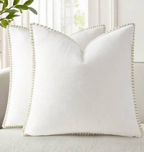lot 990 image: decorUhome Spring Chenille Soft Cozy Throw Pillow Covers 18x18 Set of 2, Modern Farmhouse Boho Velvet Decorative Pillow Cases with Stitched Edge for Couch Sofa Bed Home Decor, Cream White - Retail $17