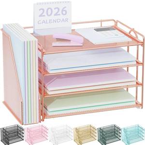 lot 993 image: Spacrea Desk Organizers and Accessories, Paper Organizer for Desk with File organizer, Desk Accessories & Workspace Organizers for Office Supplies (Rose Gold) - Retail $25