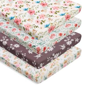 lot 998 image: THREE Pack Baby Girl Pack N Play Mini Crib Sheets Set Soft Fitted Floral Theme Baby Girl Mattress Covers Breathable Toddler Bed Sheets for Infant or Newborn(Flower, Pack N Play Mini Crib Sheets) - Retail $25