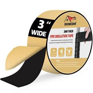 lot 999 image: DEMEDO Pipe Insulation Tape, Pipe Wrap Insulation Foam Tape Self Adhesive, Outdoor Water Pipe Insulation Roll for HVAC, AC Line Insulation, 3 inch x 16.5 FT Heat Tape for Water Pipe, Black - Retail $18