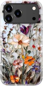 lot 1000 image: LUHOURI for iPhone 17 Pro Max Case,Wireless Charging Compatible,Dual-Layer - Soft Silicone Inner  Hard Outer Shell,Cute Wildflower Design,Protective Phone Cover for Women - Marble Pressed Flowers - Retail $18