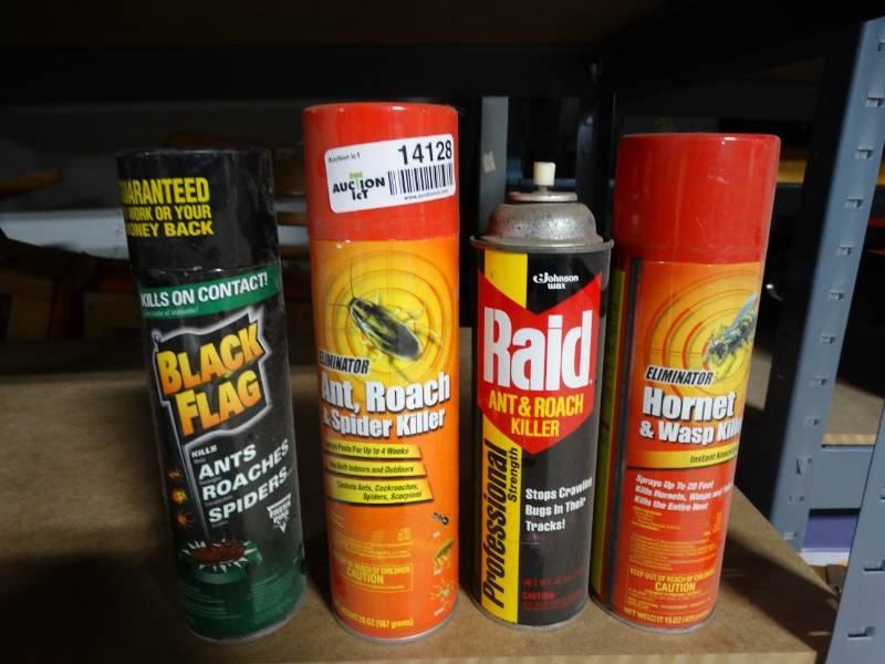 lot 14128 image: 4 opened cans wasphornetantroach killer