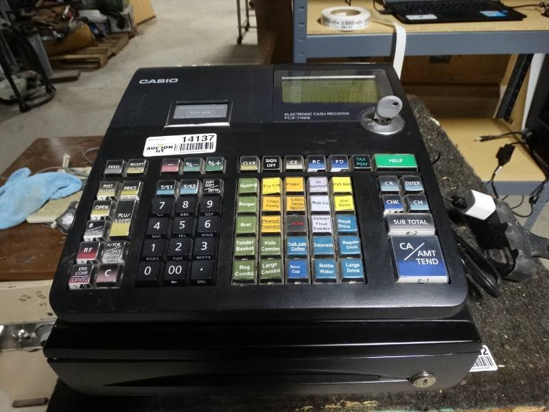lot 14137 image: Casio PCR-T48S cash register system w key