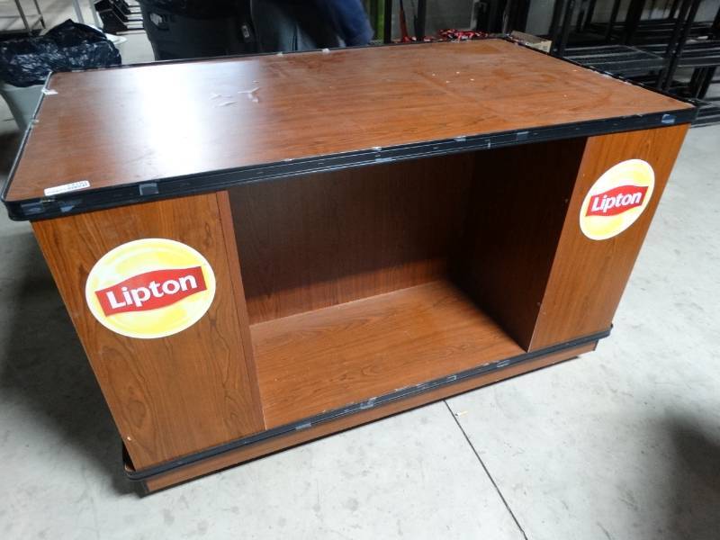 lot 14192 image: 4 sided display cabinet on wheels.