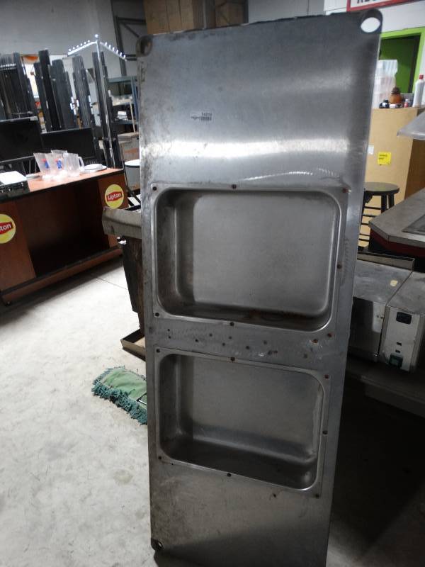 lot 14210 image: Stainless wall mount 2 hole table.