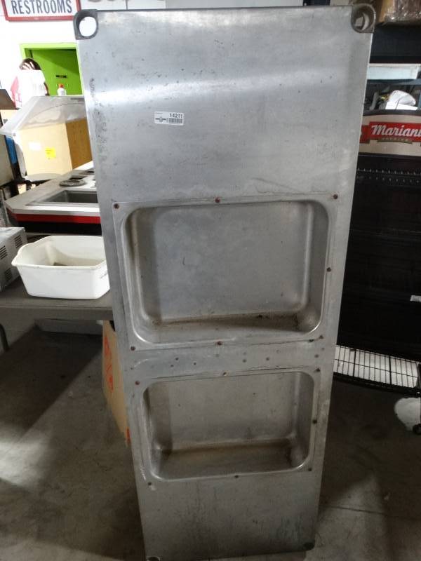 lot 14211 image: Stainless wall mount 2 hole table.