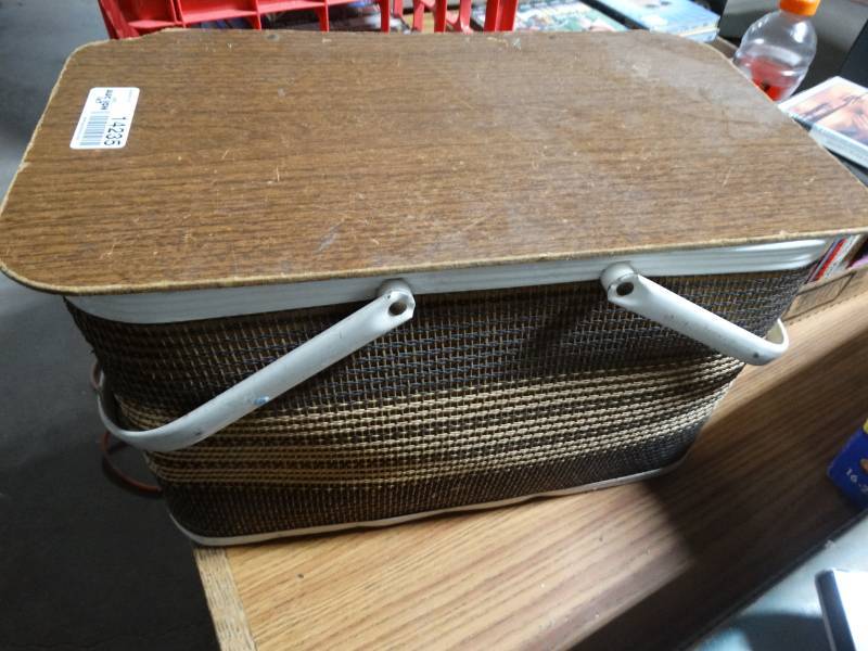 lot 14235 image: Picnic basket with iron and charger to iron.
