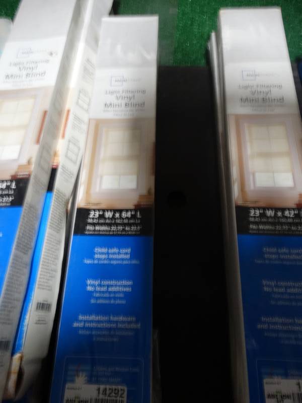lot 14292 image: 2 vinyl mini blinds- 23 x 64- New in boxes
