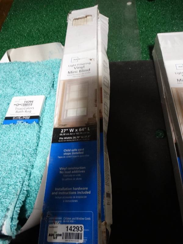lot 14293 image: 3 vinyl mini blinds- 27 x 64- New in boxes