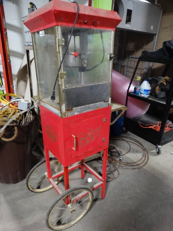 lot 14308 image: Nostolgia movie time popcorn machine on stand w wheels
