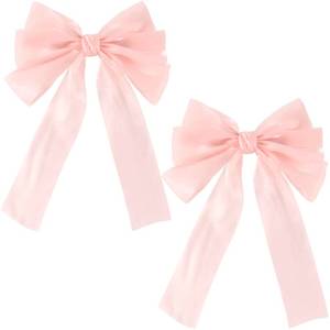 lot 54937 image: 2Pcs Large Hair Bow Clips, Pink Silk Yarn Ribbon Bow Hair Barrette for Women, Elegant Long Tail Bowknot French Hair Accessories for Wedding, Parties, Festivals - Style 2 - Retail $8