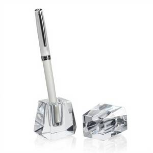 lot 54948 image: 2-Pack Crystal Single Pen Holder for Desk, 1.8 Fancy Fountain Pen Stand, Glass Feather Pencil Holder for Office Desktop Decoration, Gift for Man Woman Students Teachers Father Boyfriend - Retail $15