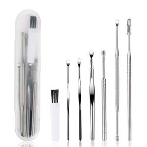 lot 54949 image: 7 Pcs Ear Pick Earwax Removal Kit, BetyBedy Ear Cleansing Tool Set, Ear Curette Ear Wax Remover Tool with Cleaning Brush and Storage Box, Sliver - Retail $4