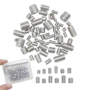 lot 54950 image: 60pcs Set Screws, Allen Head Screws, Grub Screws M3 M4 M5 M6 M8 for Home Repair, Install Door Lock, Repair Furniture, Electronic Product, DIY, Fixtures (Stainless Steel 12 Sizes) missing pieces  - Retail $5