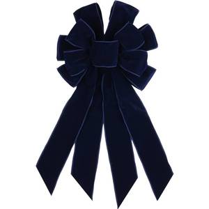 lot 54968 image: Large Navy Velvet Christmas Bow 11.42x20.87 - Premium Flocked Holiday Wreath Decoration for Indoor Outdoor Tree Topper Door Garland Classic Decor Gift - Retail $10