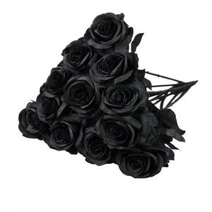 lot 54973 image: 12pcs Rose Artificial Flowers, Fake Rose Silk Flower Bouquet, Faux Roses with Stems - 50cm, Roses Decor for Wedding & Home Decoration (Deep Black) - Retail $17