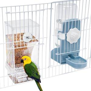 lot 54975 image: No Mess Bird Feeder Water Dispenser Set, Parakeet Cage Accessories, Bird Feeder and Waterers in Cage for Cockatiels, Finches, Lovebirds, Budgies, Canaries - Retail $18
