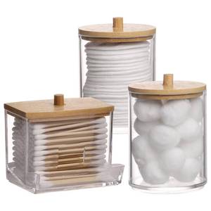 lot 54976 image: Qtips Holder Bathroom Container, 107 OZ Cotton BallSwabs Dispenser, Apothecary Jar Organizer for Storage Wood Lids - Retail $10