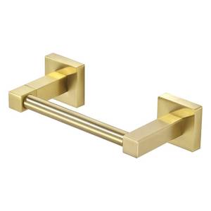 lot 54988 image: Gold Toilet Paper Holder, Brushed Brass Toilet Roll Holder, Double Post Pivoting Modern Tissue Hanger Wall Mount for Bathroom Toilet Kitchen Stainless Steel - Retail $20