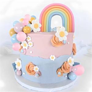 lot 55016 image: Boho Cake Topper, Qoadwem 26pcs Rainbow Cake Topper For Hippie Themed Daisy Flowers Blue Dog Cake Toppers Pastel Ball Cake Decorations for Groovy Hippie Wedding Party Supplies - Retail $9
