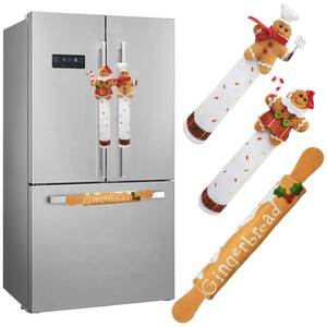 lot 55018 image: Christmas Refrigerator Handle Covers Set of 3, Gingerbread Christmas Kitchen Decor Gingerbread Christmas Fridge Handle Covers for Home Xmas Decorations Indoor