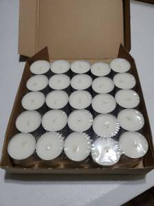lot 55026 image: White Unscented Tealight Candles - Box of 25 - Retail $8