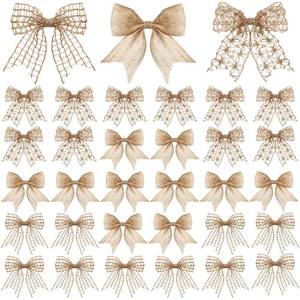 lot 55028 image: 30 Pcs Natural Knot Burlap Bows for Wreath, Tree, Farmhouse, Holiday Decor - Classic Style - Retail $17