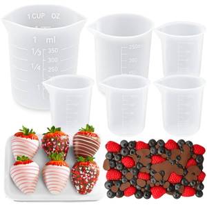 lot 55037 image: 6PCS Silicone Measuring Cups for Melting Chocolate - Silicone Chocolate Melting Cup Set with 100250350ml Capacity, Dishwasher Safe, Baking Supplies Accessories for DIY Chocolate Molds - Retail $9