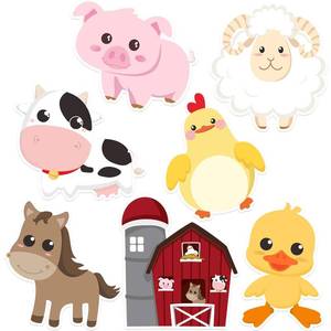 lot 55041 image: 35 Pcs Farm Animals Decor Farm Animal Cutouts for Baby Shower, Bulletin Board, Classroom Decor, Kindergarten, Birthday, Party Essentials with 80 Glue Point Dots - Retail $7