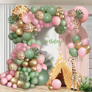 lot 55054 image: Jungle Safari Balloons Garland Arch Kit Animal Printed Pink Sage Green Balloons Wild One Giraffe Leopard Safari Decorations for Birthday Baby Shower Party Supplies (balloons only) - Retail $9