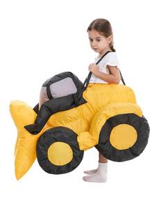 lot 55066 image: Inflatable Construction Digger Costume Toddler, Blow Up Ride On Tractor Cosplay Kids Child Girls Boys, Riding Truck Halloween Costume Children 4T - Retail $34