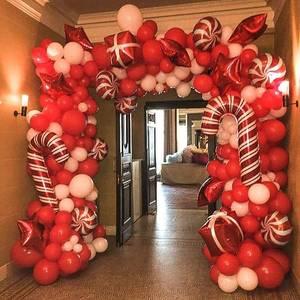 lot 55071 image: Christmas Balloon Arch Kit - Red White Balloons, Candy Balloons, Red Star Foil Balloons, Candy Cane Foil Balloons, Box Foil Balloons for Xmas Balloon Garland Kit Christmas Party Decorations(no Arch included) - Retail $10