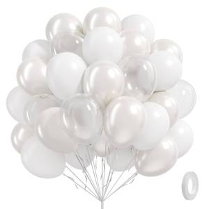 lot 55082 image: 60pcs White Balloons with Clear Pearl White Balloons for Bridal Shower Wedding Bride Bachelorette Engagement Birthday Party Decorations - Retail $6