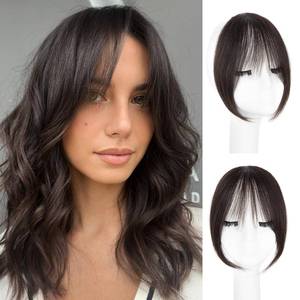 lot 55083 image: Clip in Bangs, 100% Real Human Hair Brown Black Fake Bangs Clip in Hair Extensions French Bangs Fringe with Temples Hairpieces for Women Curtain Bangs for Daily Wear